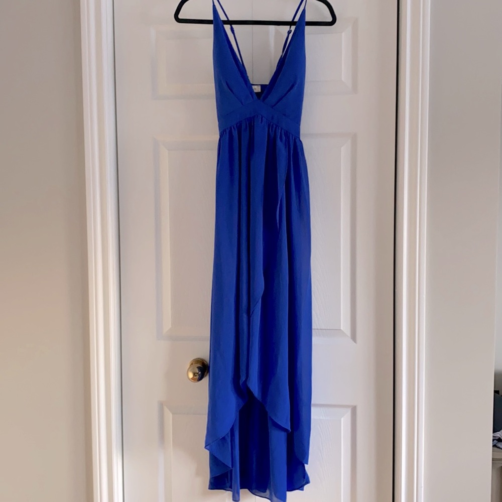 Blue cross back high low dress.